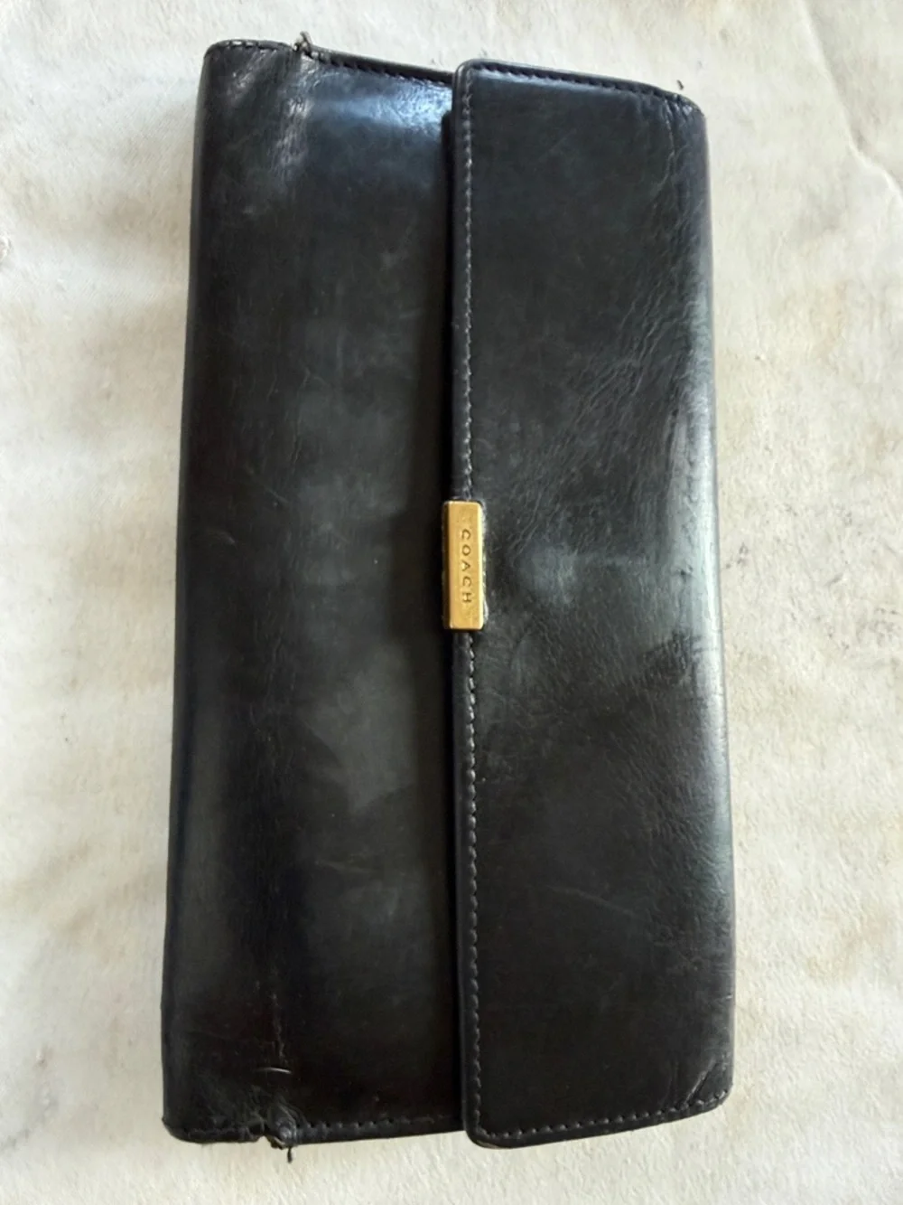 COACH ladies, vintage black, leather wallet, and preowned good condition